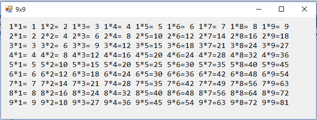 【程式設計-C#】九九乘法表